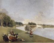 Johann Zoffany A View of the grounds of Hampton House with Mrs and Mrs Garrick taking tea oil painting on canvas